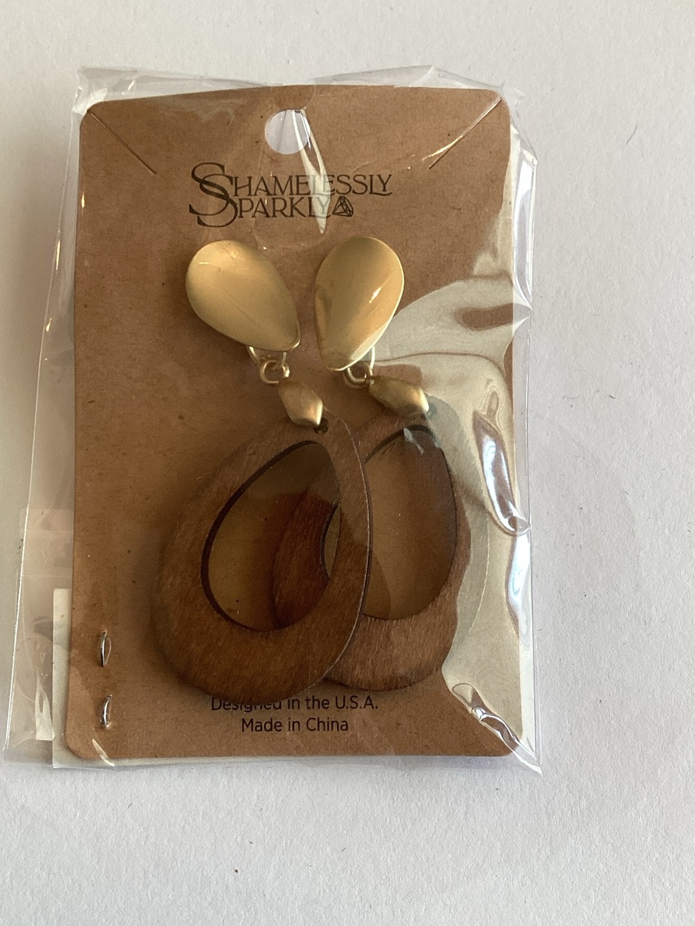 Brown Wood Teardrop Drop Earrings